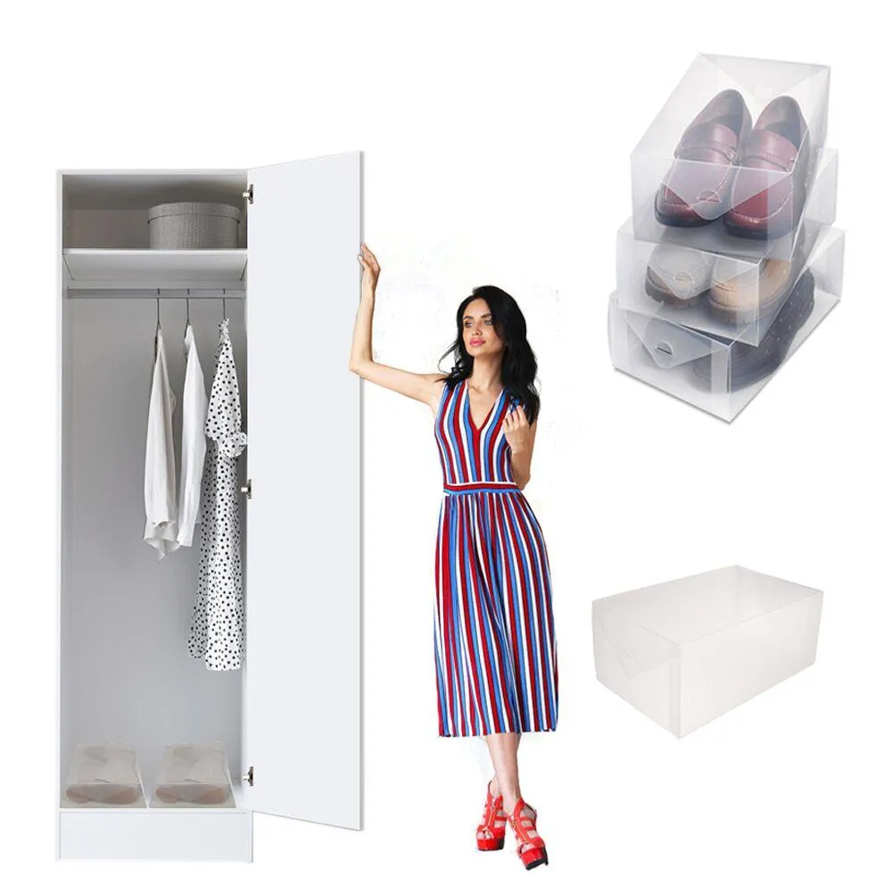 3Packs Clear Plastic Transparent Stackable Shoe Storage Foldable Boxes
