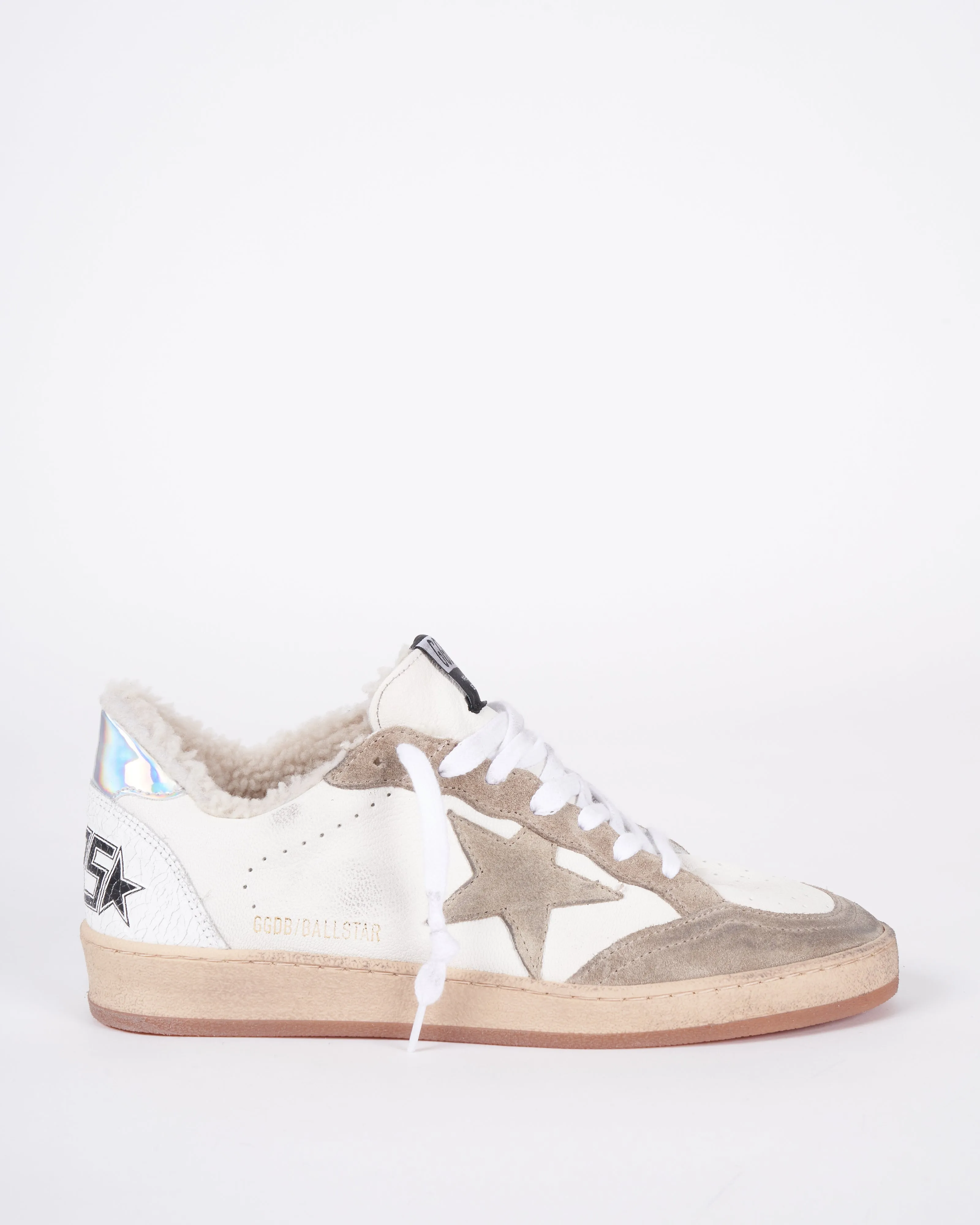 ball star suede toe and star nappa upper crack leather spur shearling lining - white/taupe/silver 10876