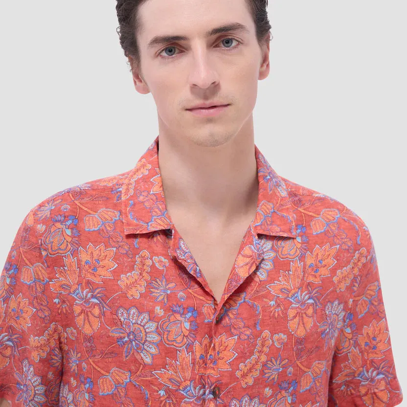 Bugatchi Jackson Floral Short Sleeve Camp Shirt - Paprika