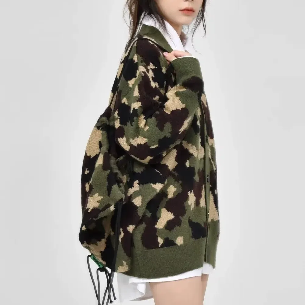 Camouflage Knit Cardigan Sweater