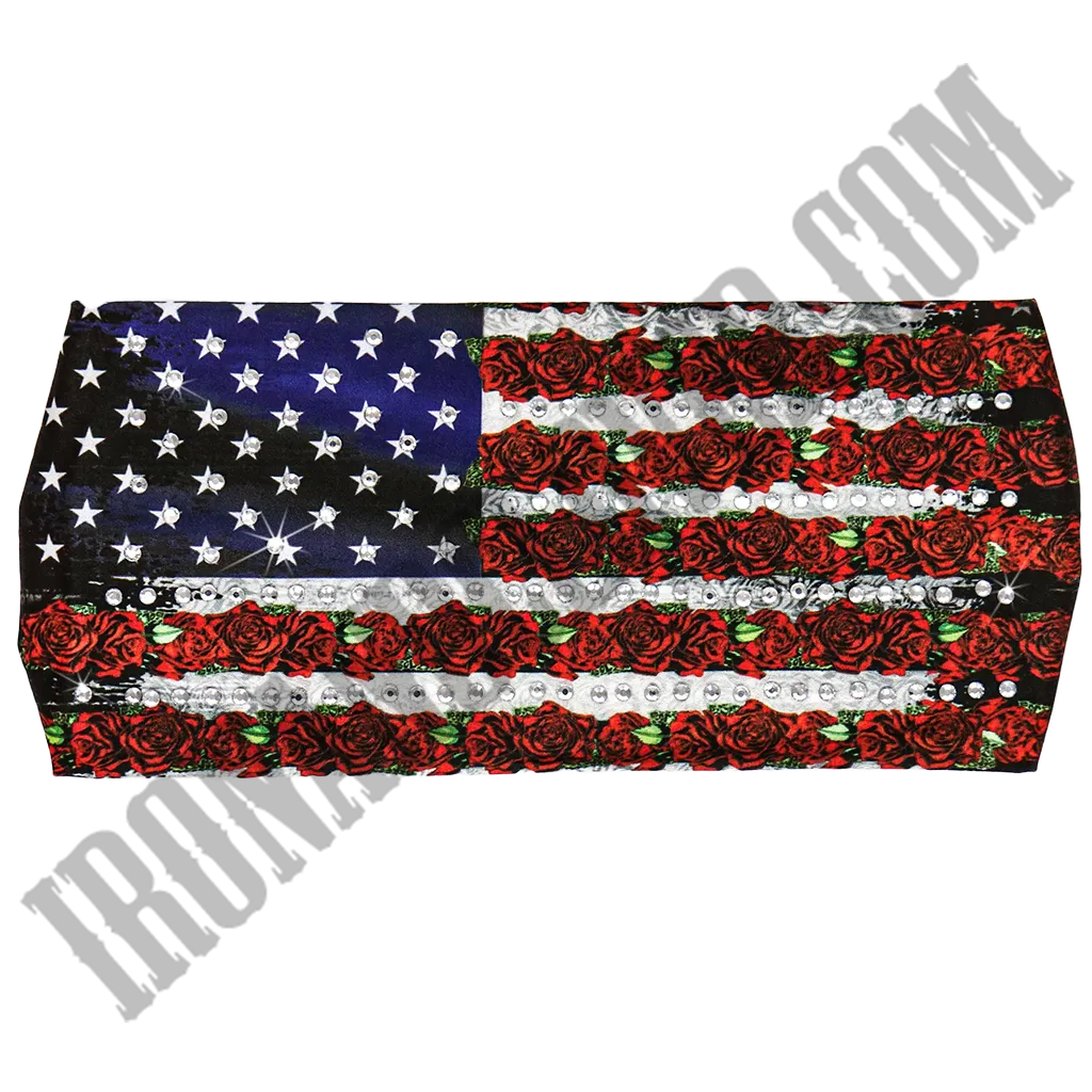 Flag Roses Rhinestone Crystal Headband Wrap