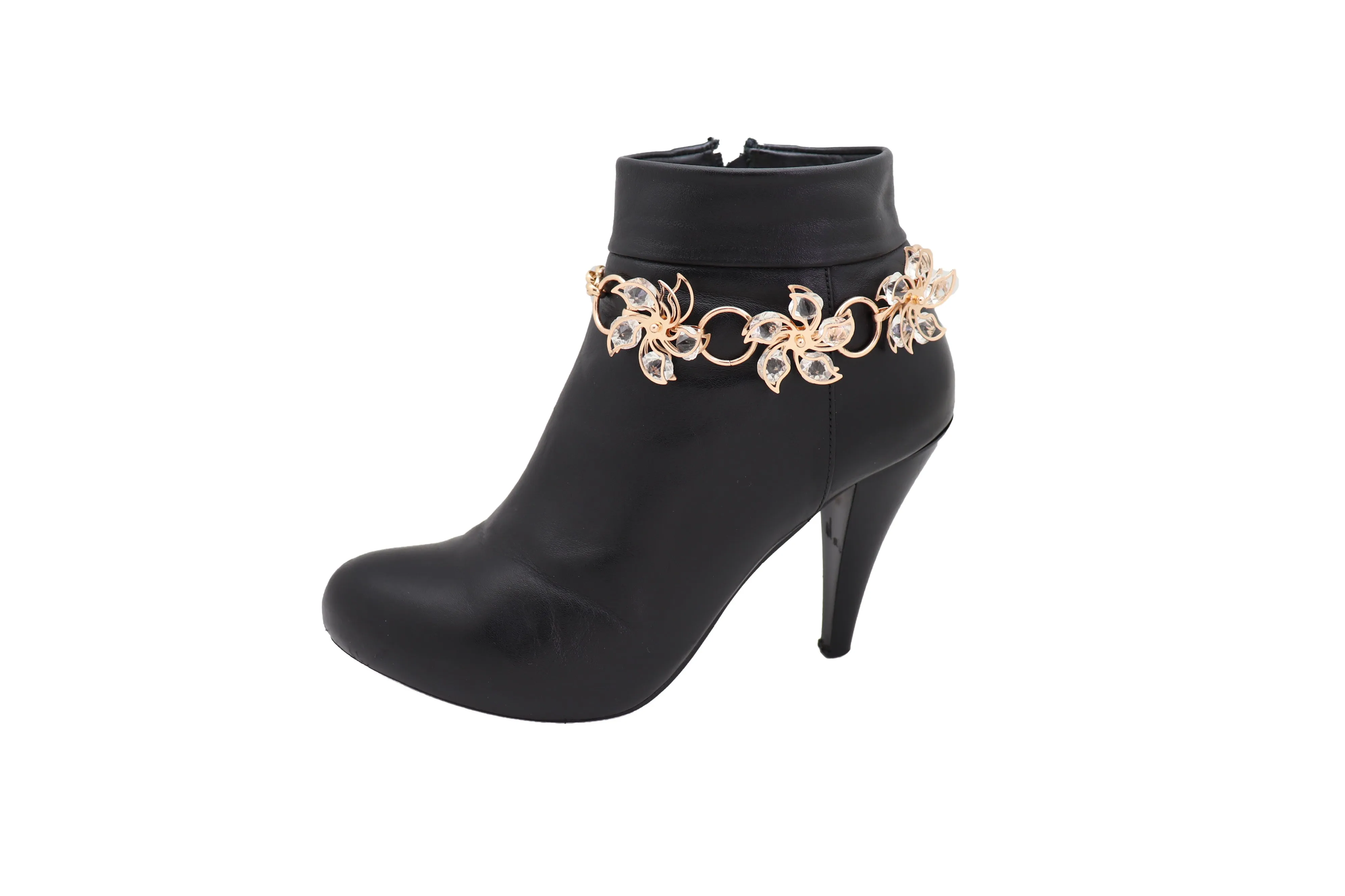 Gold Metal Chain Boot Bracelet High Heel Shoe Charm Bling Flower Anklet