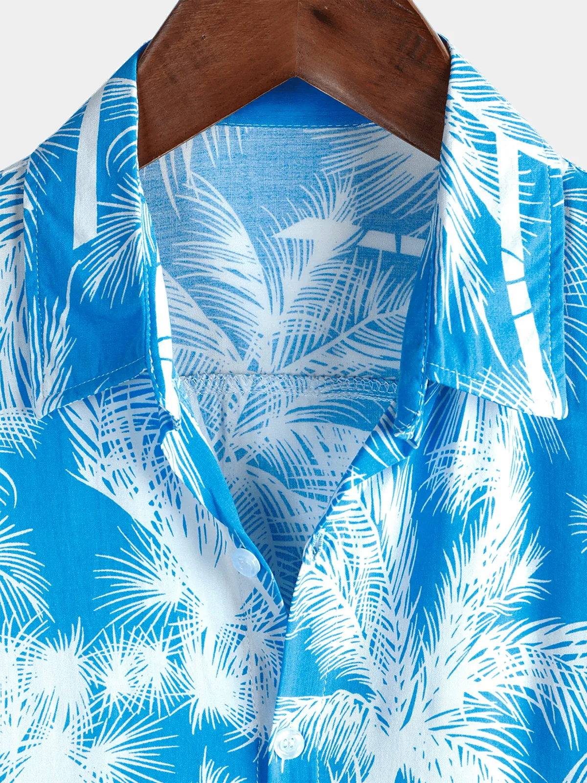 Men's Blue Tropical Print Beach Short Sleeve Shirt